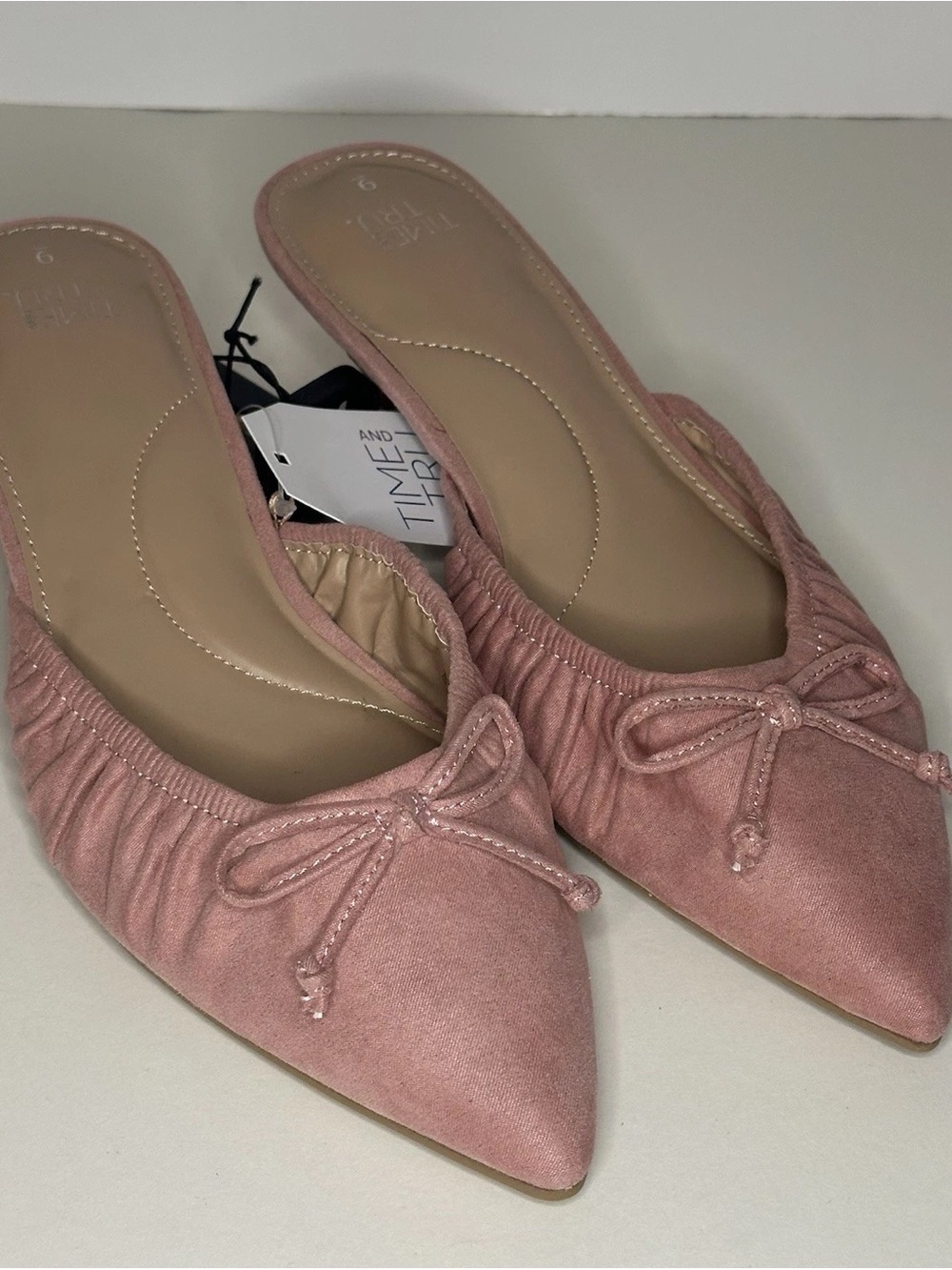 Women's Pink Pointed-Toe Bow Slip-On Flats